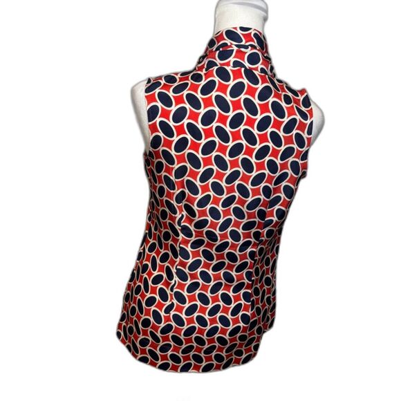 New York & Company Red Blue Pattern No Sleeve Blouse Womens Designer - Picture 4 of 7